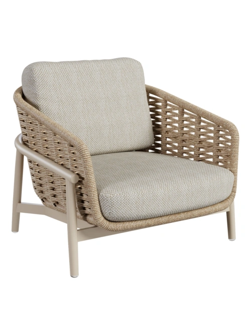 Tahiti Lounge Armchair - sand frame and rope, front view