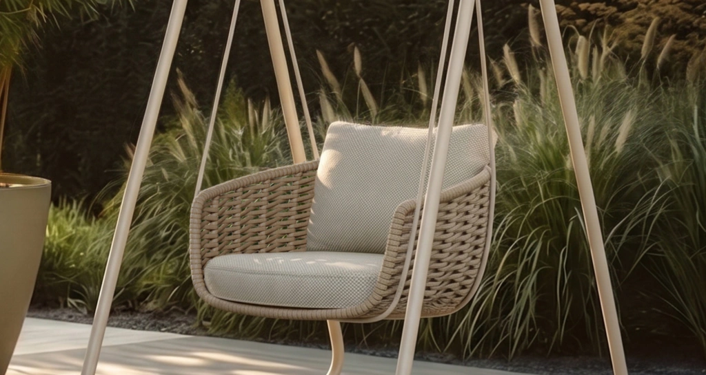 Tahiti Single Swing seat close up among tall grasses